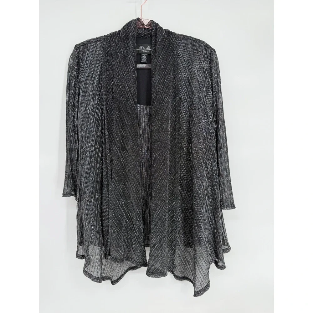 R&M Collection Black Silver Metallic Striped Cardigan and Tank Set Women's Sz XL